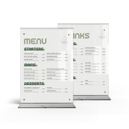 Display met Menukaart in voor Horeca